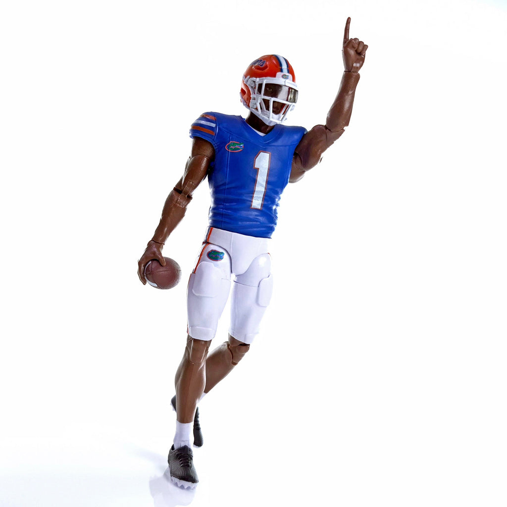 Collegiate Legends Florida Gators #1 football action figure in blue and white uniform with articulated pose