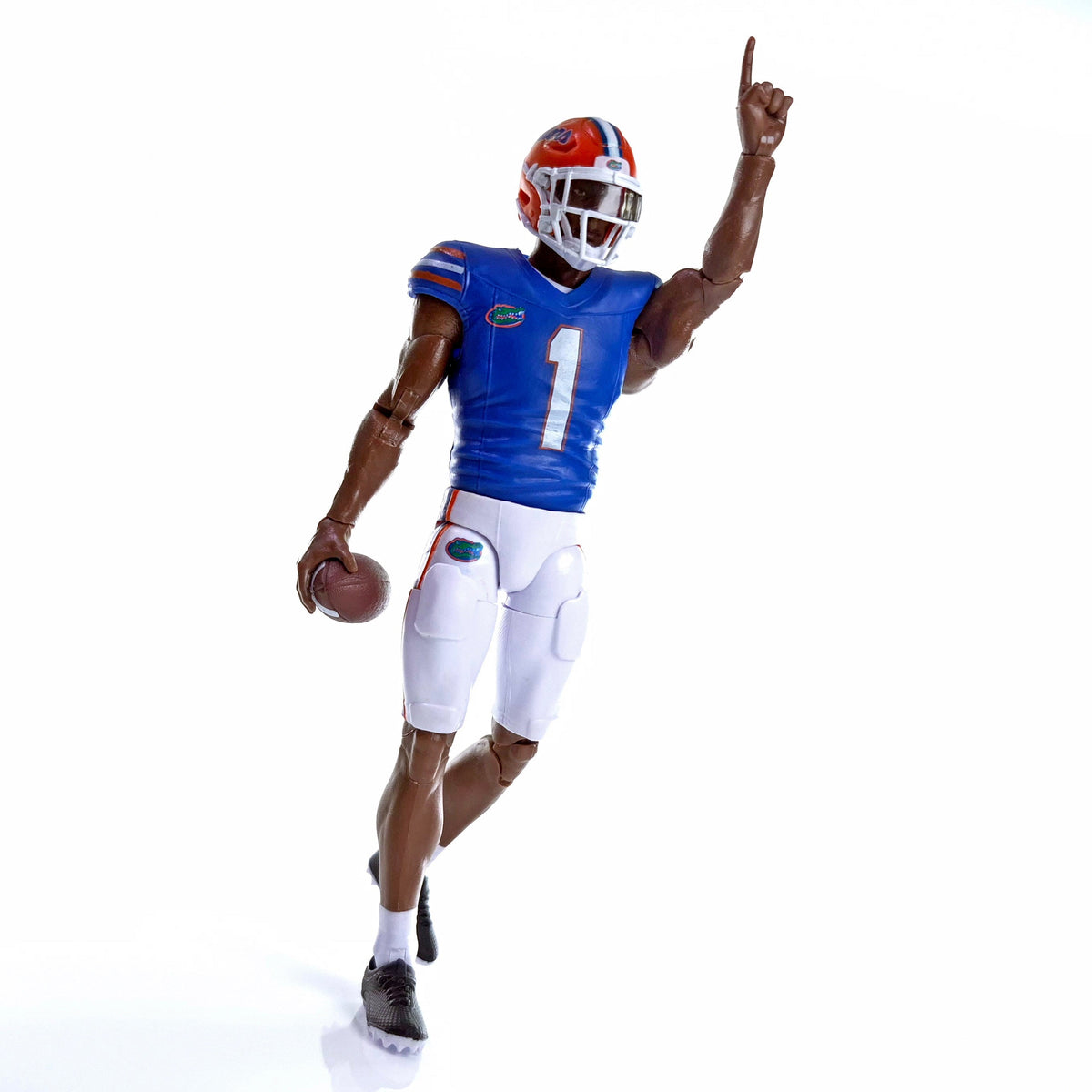 Collegiate Legends Florida Gators #1 football action figure in blue and white uniform with articulated pose