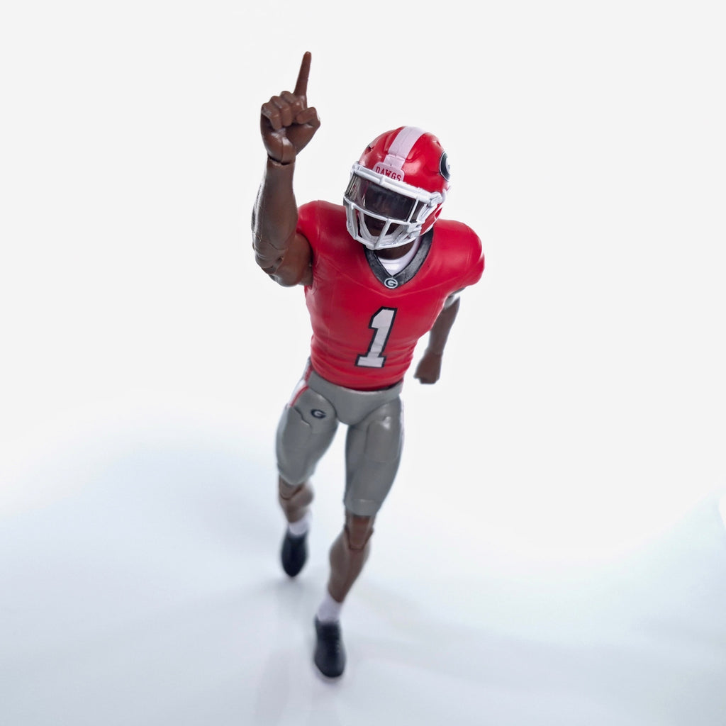 Collegiate Legends Georgia football action figure in red jersey with number 1 pointing up on a white background