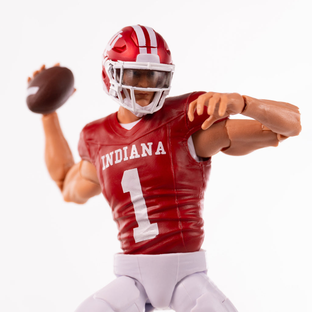 Collegiate Legends Indiana Hoosiers #1 football action figure with light skin tone in a throwing pose