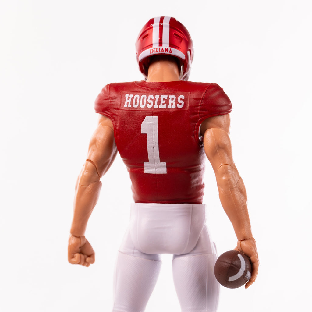 Collegiate Legends Indiana Hoosiers #1 football action figure in red jersey and white pants, back view
