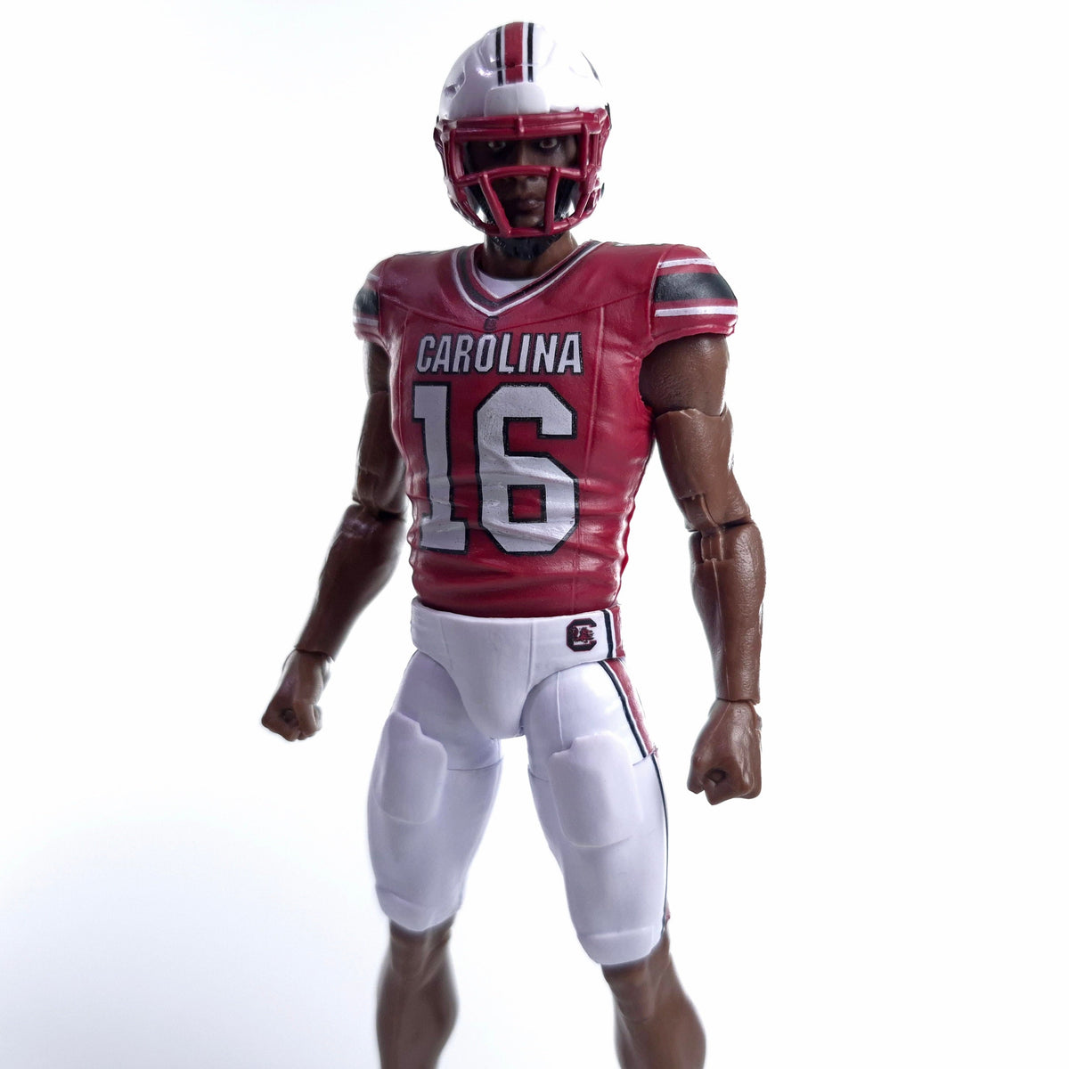 Collegiate Legends LaNorris Sellers #16 South Carolina Gamecocks action figure in red and white football uniform