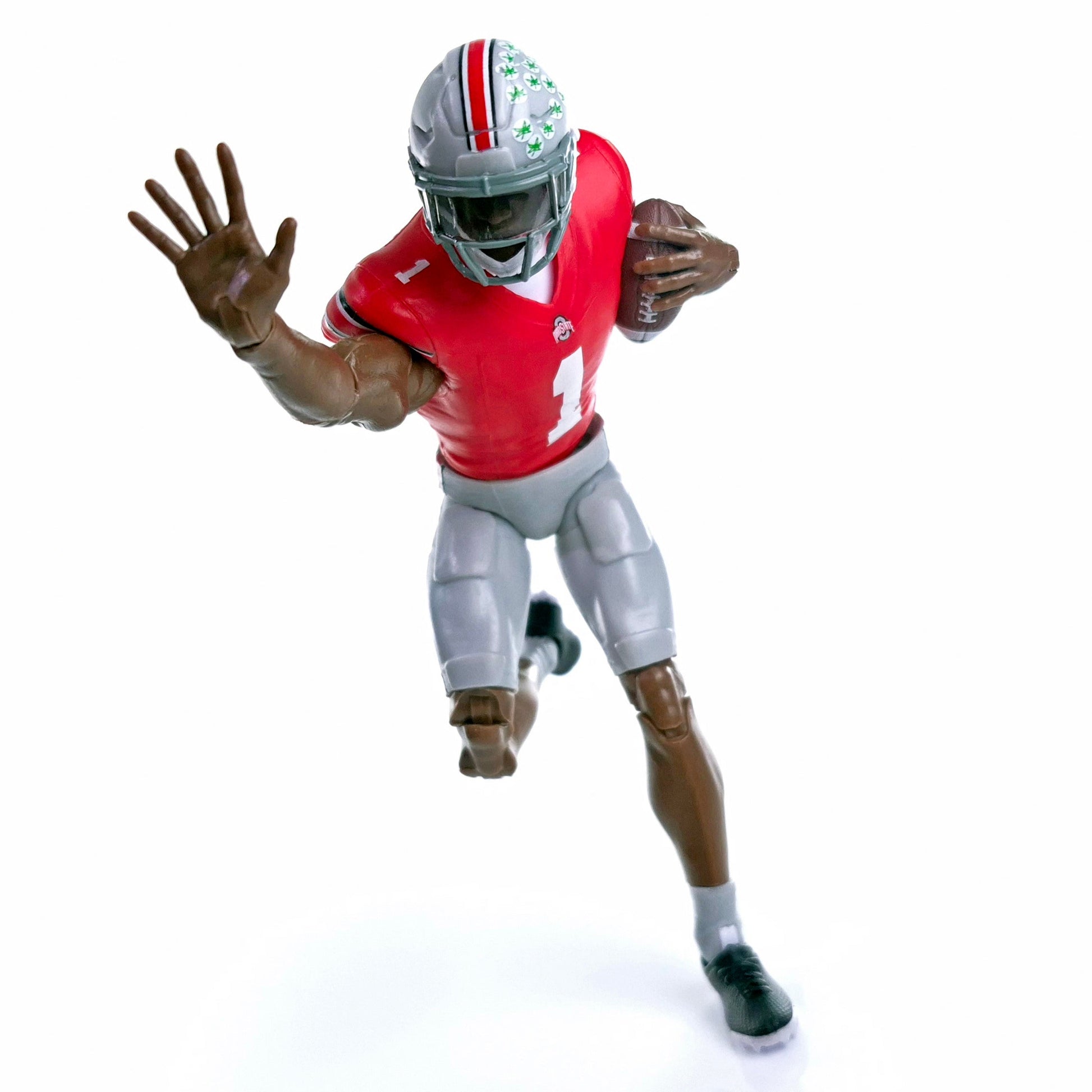 Collegiate Legends Ohio State football action figure in a scarlet and gray #1 jersey running with a football