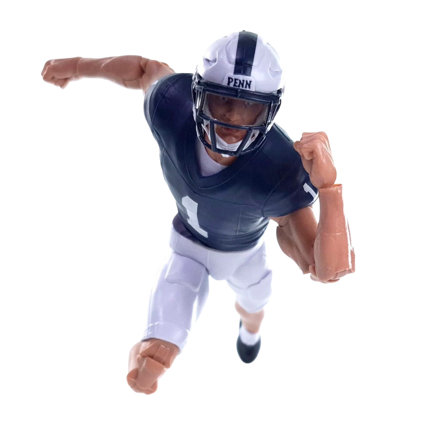 Collegiate Legends Penn State football action figure in a running pose wearing a blue and white number 1 jersey