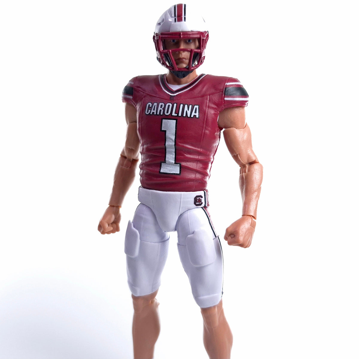 Collegiate Legends South Carolina #1 football action figure in garnet and white uniform with articulated joints
