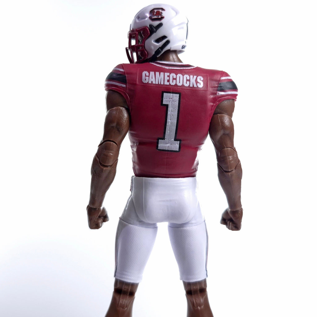 Collegiate Legends South Carolina Gamecocks #1 football action figure in garnet and white uniform, back view