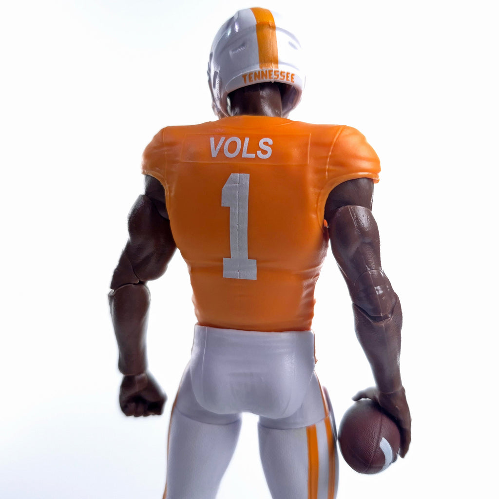 Collegiate Legends Tennessee football action figure wearing a number 1 orange and white jersey, back view