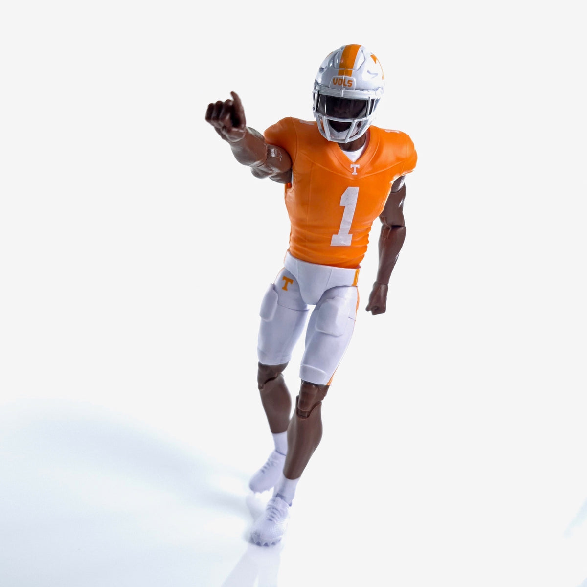 Collegiate Legends Tennessee football action figure in orange and white #1 jersey pointing forward on white background